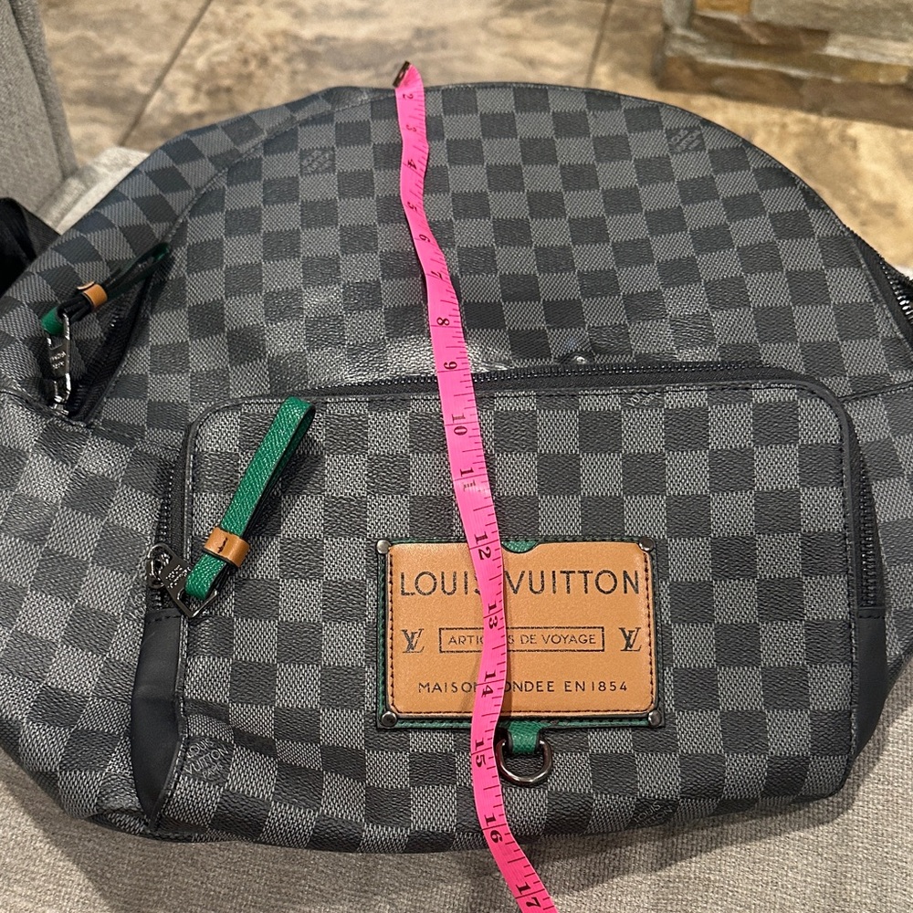 Defected Damier Graphite Backpack with Green Acce… - image 12